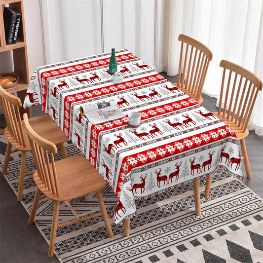 Lofaris Reindeer Snowflake Red Texture Christmas Tablecloth