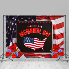Lofaris Remember And Honor Floral USA Flag Memorial Day Backdrop