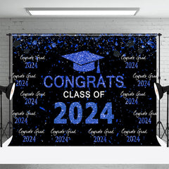 Lofaris Repeat Congrats Grad Blue Black Graduation Backdrop