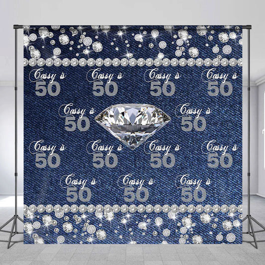 Lofaris Repeat Denim Diamond 50th Custom Birthday Backdrop