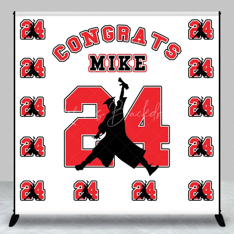 Lofaris Repeat Red Number Custom Name Graduation Backdrop