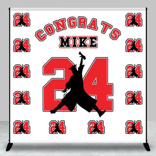Lofaris Repeat Red Number Custom Name Graduation Backdrop