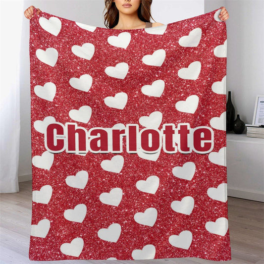 Lofaris Repeat White Heart Red Custom Valentines Day Blanket
