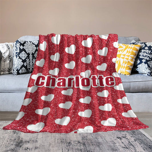 Lofaris Repeat White Heart Red Custom Valentines Day Blanket