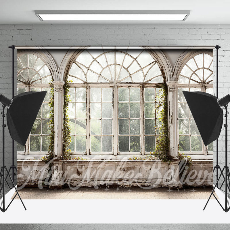 Retro Arch Spring Scene White Window Photo Backdrop - Lofaris