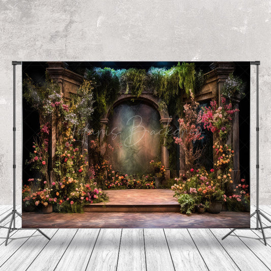 Lofaris Retro Architecture Greenery Floral Wedding Backdrop