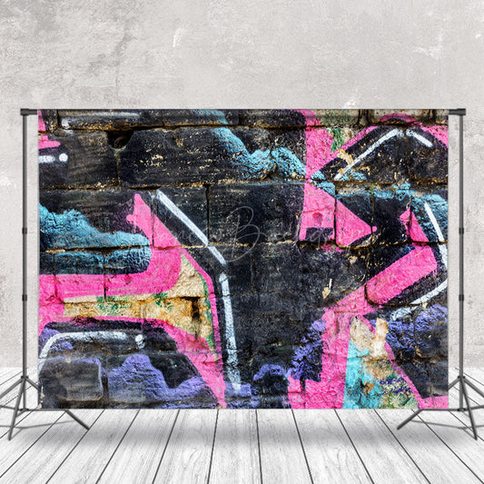 Lofaris Retro Black Graffiti Brick Wall Photography Backdrop