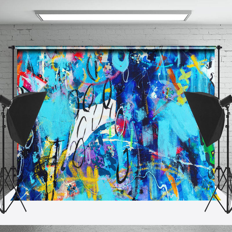 Lofaris Retro Blue Abstract Graffiti Wall Photo Backdrop