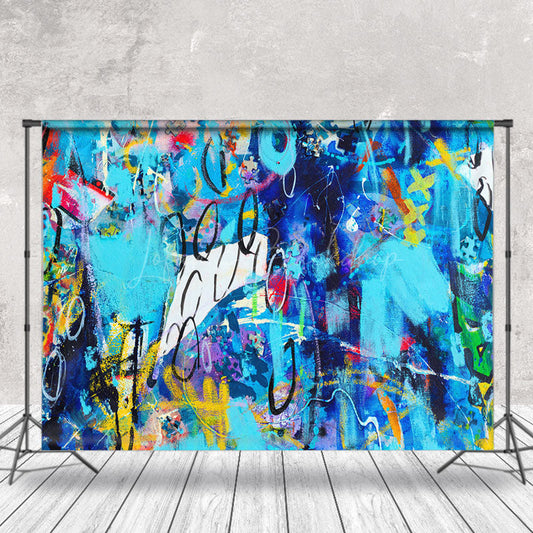Lofaris Retro Blue Abstract Graffiti Wall Photo Backdrop