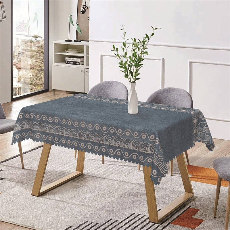 Lofaris Retro Blue Light Grey Lines Rectangle Tablecloth