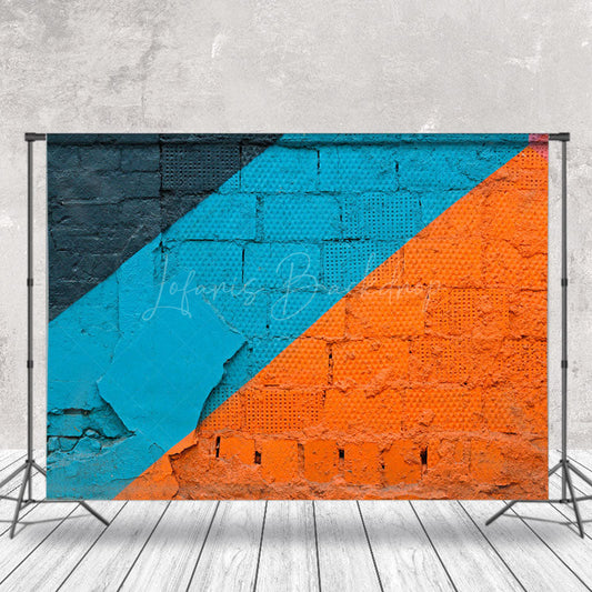 Lofaris Retro Blue Orange Brick Graffiti Wall Photo Backdrop