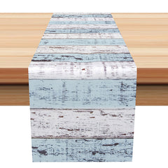 Lofaris Retro Blue White Speckle Wooden Wall Table Runner