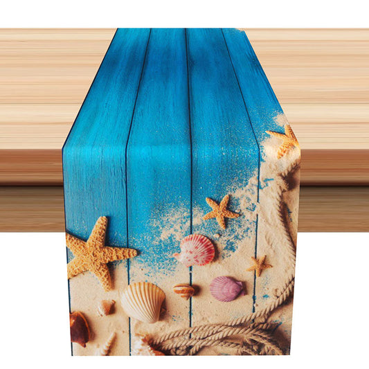 Lofaris Retro Blue Wood Wall Sand Shell Coastal Table Runner