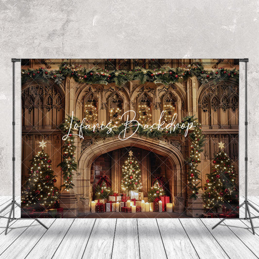 Lofaris Retro Brown Wall Xmas Trees Gifts Christmas Backdrop