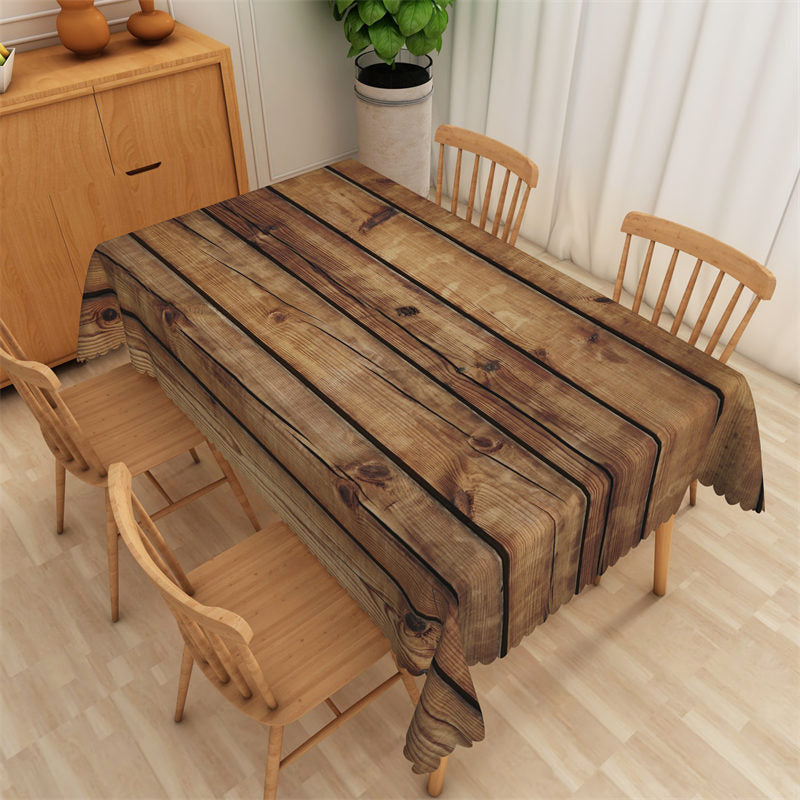Lofaris Retro Brown Wood Texture Rectangle Dining Tablecloth