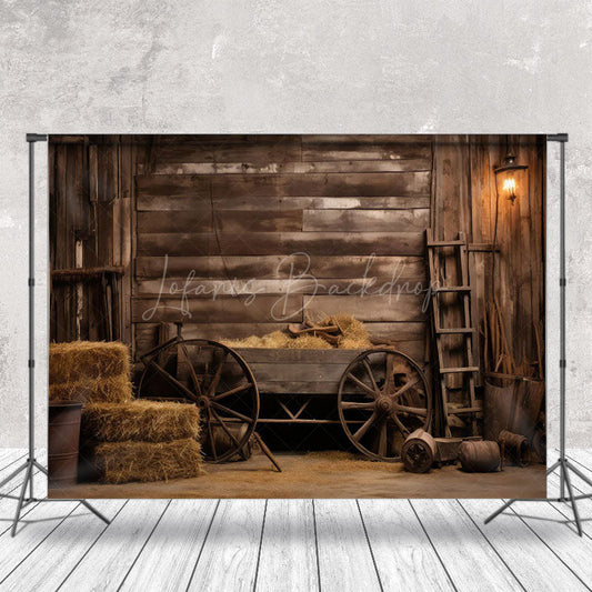 Lofaris Retro Brown Wooden Cart Interior Barn Photo Backdrop
