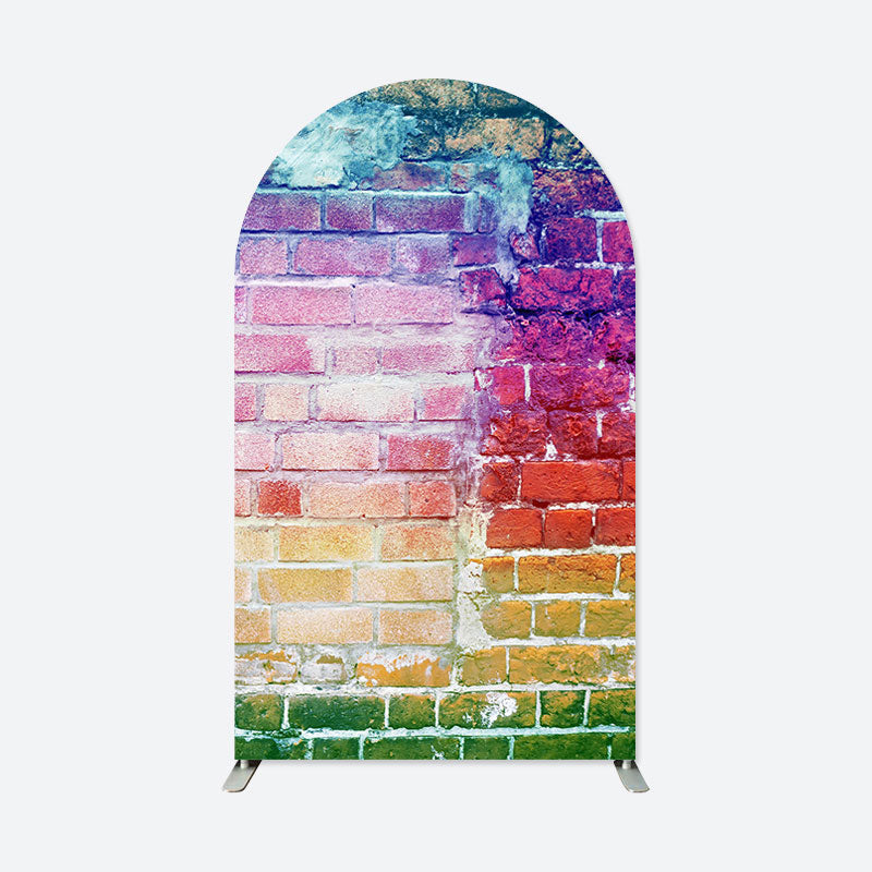 Lofaris Retro Colorful Brick Wall Double Sided Arch Backdrop