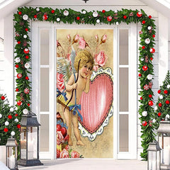Lofaris Retro Cupid Heart Floral Valentines Day Door Cover