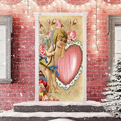 Lofaris Retro Cupid Heart Floral Valentines Day Door Cover