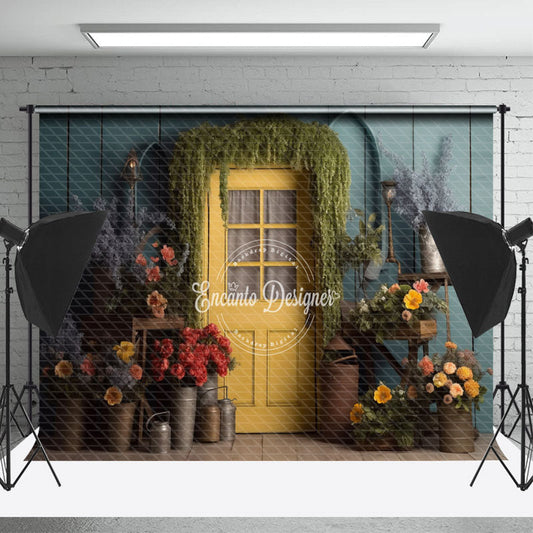 Lofaris Retro Floral Yellow Door Spring Backdrop For Photo