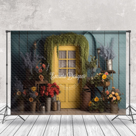 Lofaris Retro Floral Yellow Door Spring Backdrop For Photo