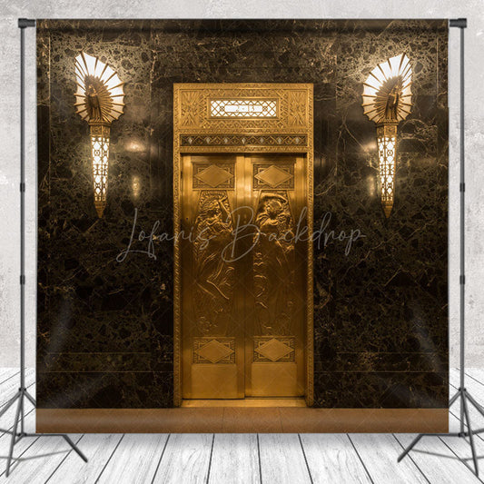 Lofaris Retro Gorgeous Black Gold Marble Door Photo Backdrop