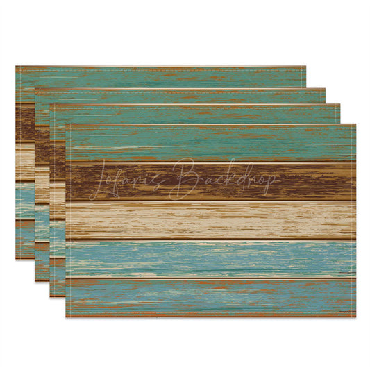 Lofaris Retro Green Blue Brown Wood Grain Set Of 4 Placemats