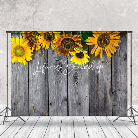 Lofaris Retro Grey Wood Texture Sunflower Summer Backdrop