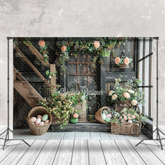 Lofaris Retro Grey Wooden Staircase Floral Photo Backdrop