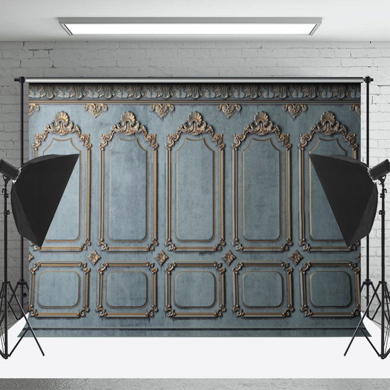 Lofaris Retro Luxury Blue Gold Interior Wall Photo Backdrop