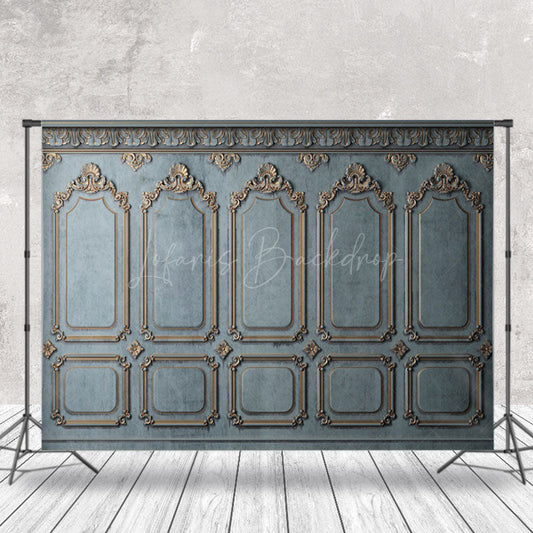 Lofaris Retro Luxury Blue Gold Interior Wall Photo Backdrop