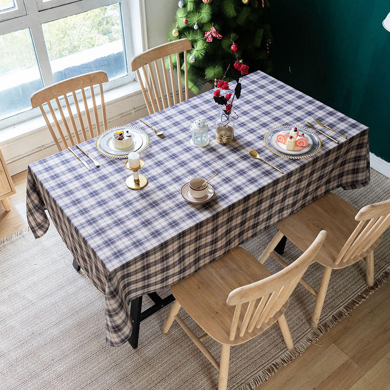 Lofaris Retro Nordic Plaid Grey Check Holiday Tablecloth