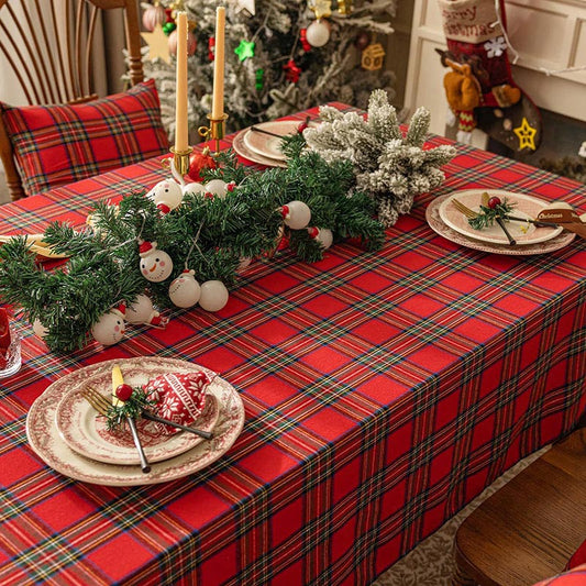 Lofaris Retro Nordic Plaid Red Check Holiday Tablecloth