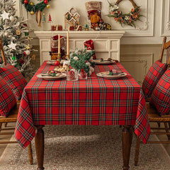 Lofaris Retro Nordic Plaid Red Check Holiday Tablecloth