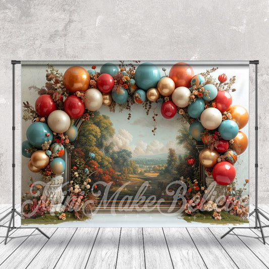 Lofaris Retro Paint Floral Arch Balloon Cake Smash Backdrop