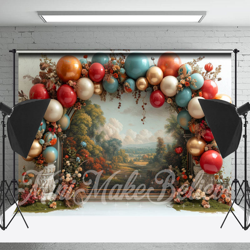 Lofaris Retro Paint Floral Arch Balloon Cake Smash Backdrop