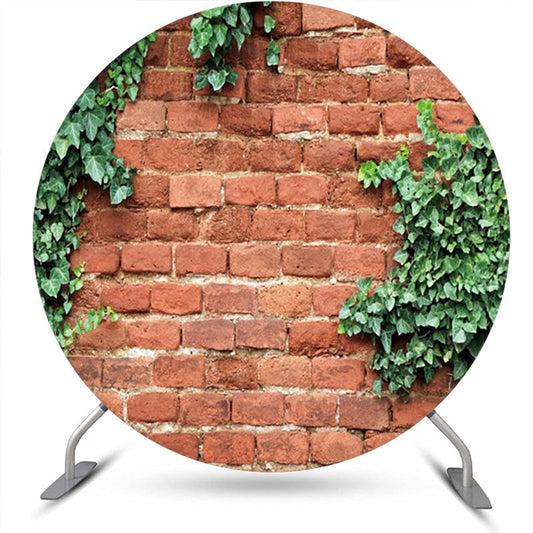 Lofaris Retro Red Brick Wall Greenery Spring Round Backdrop