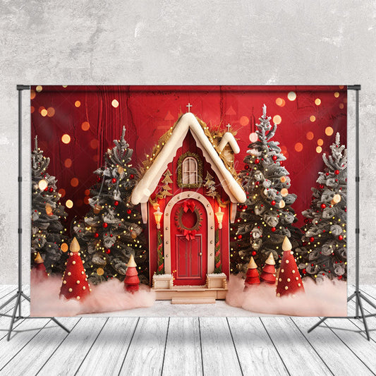 Lofaris Retro Red Wall Trees Bokeh Christmas Photo Backdrop