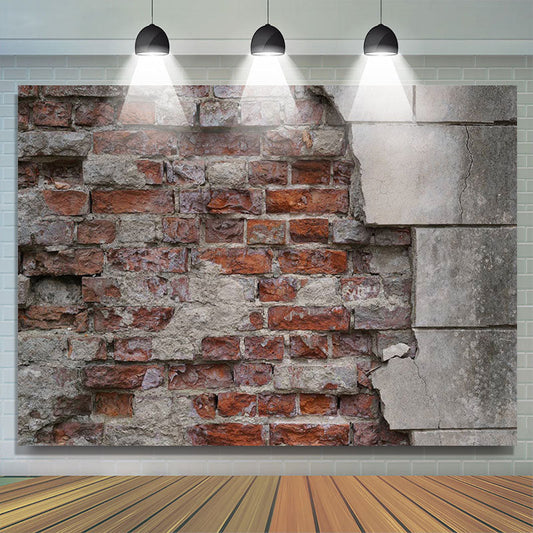 Lofaris Retro Rural Grey Red Brick Wall Portrait Backdrop