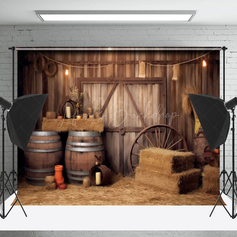 High Resolution Rustic Backdrop Retro Rustic Stacked Hay Barrel Wood Barn Backdrop - Lofaris