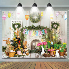 Lofaris Retro Wall Colorful Floral Eggs Easter Backdrop