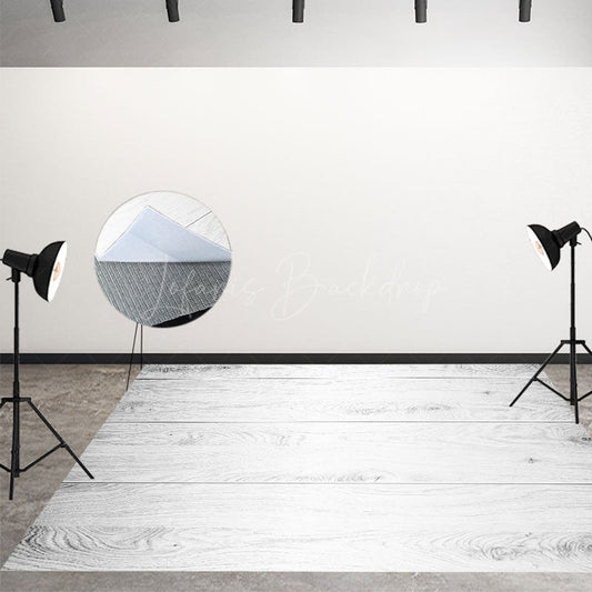 Lofaris Retro White Grey Horizontal Stripe Wood Floor Mat