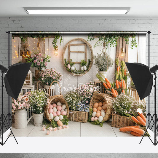 Lofaris Retro White Wooden Wall Floral Easter Photo Backdrop