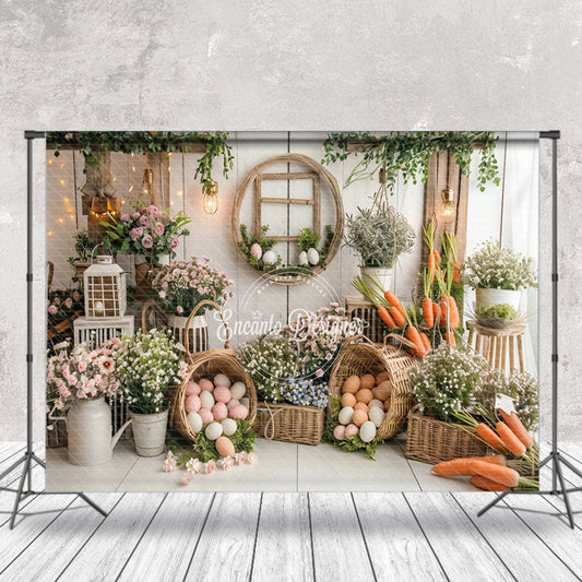 Lofaris Retro White Wooden Wall Floral Easter Photo Backdrop