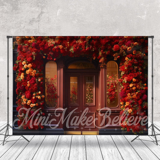 Lofaris Retro Wooden Door Colorful Roses Floral Backdrop