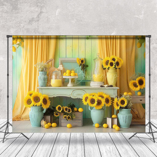 Lofaris Retro Wooden Wall Sunflower Indoor Photo Backdrop
