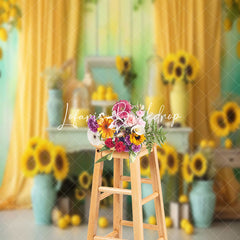 Lofaris Retro Wooden Wall Sunflower Indoor Photo Backdrop