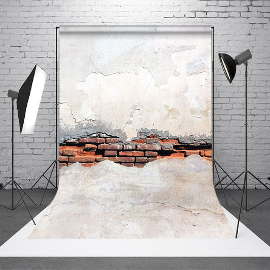 Lofaris Retro Worn White Red Brick Wall Photoshoot Backdrop