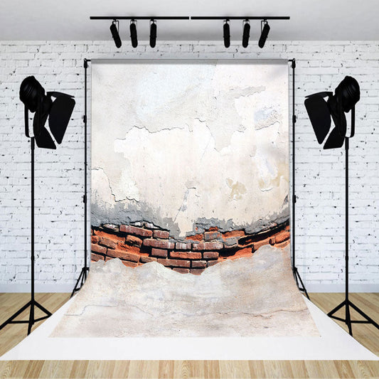 Lofaris Retro Worn White Red Brick Wall Photoshoot Backdrop