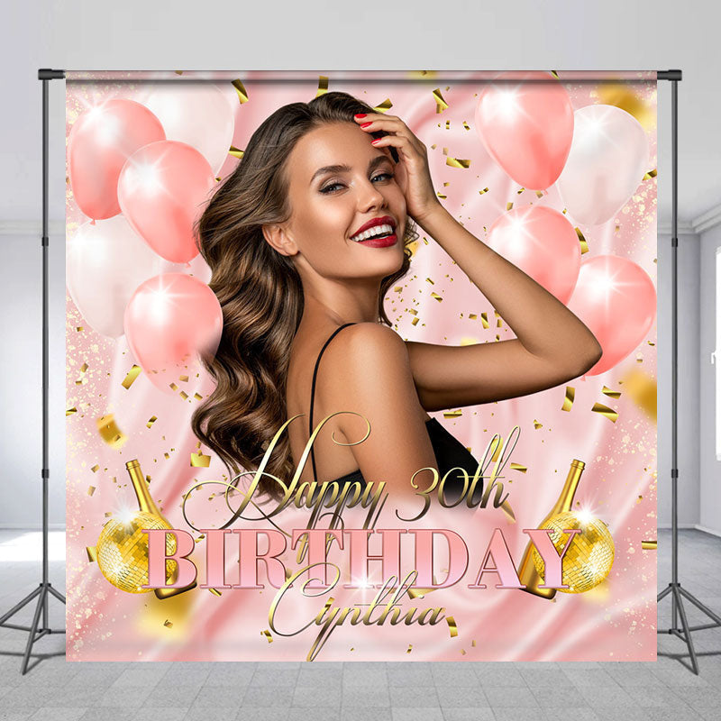 Ribbon Balloon Pink Custom 30th Birthday Backdrop - Lofaris